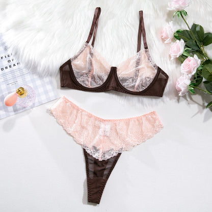 2-teiliges Spitzen-BH-Set mit Kontrasttransparenz im Vintage-Stil Velure Intimates