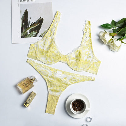 Damen Spitzen-BH-Set in 5 Farbvarianten - Florales Design & Moderner Schnitt Velure Intimates