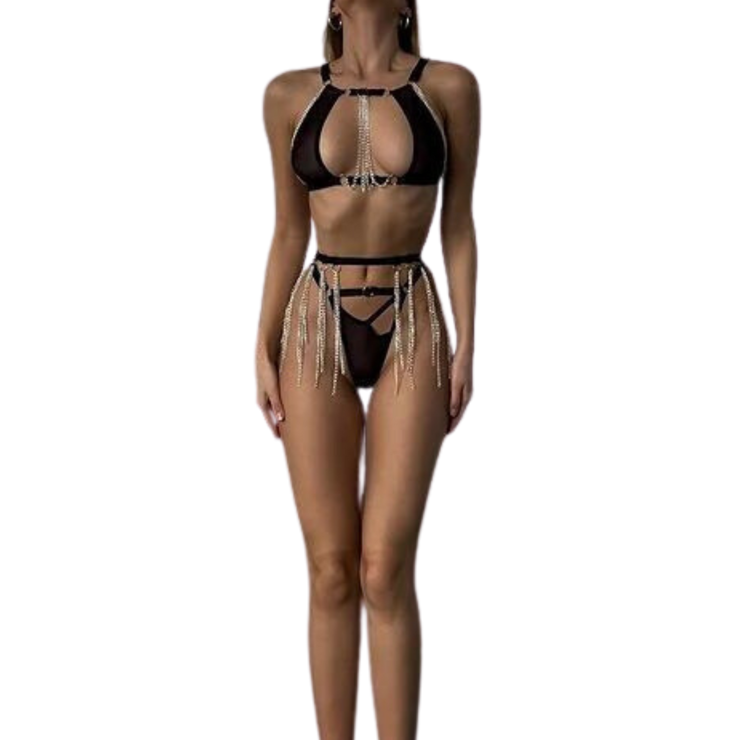 Women's Wireless Lingerie Set: Solid Color Chain Bra + Briefs Underwear Set Black Sexy Intimates