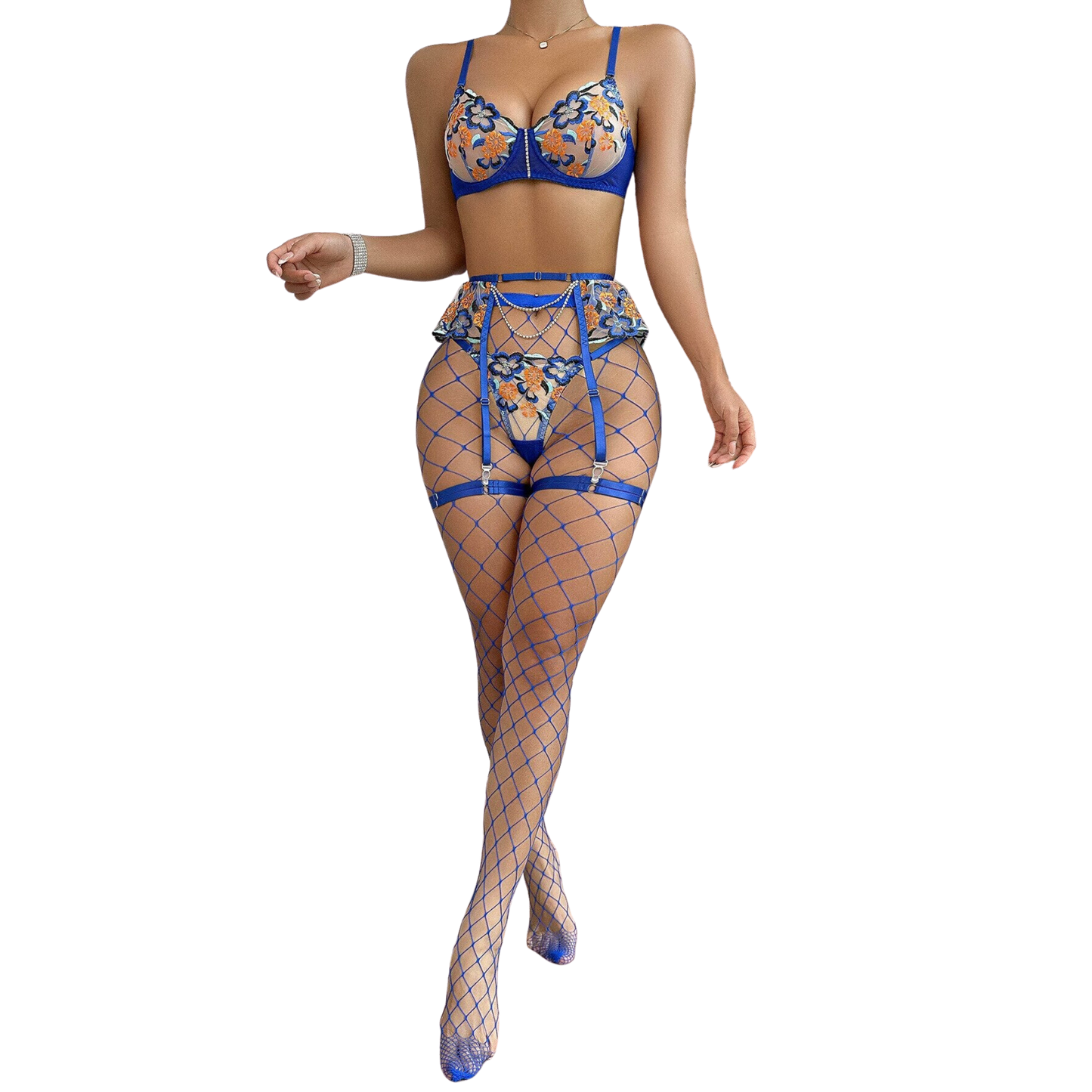 Floral Embroidery Erotic Lingerie for Women: Stockings Sexy Underwear Set with Imaginative Sensual Garter Kit