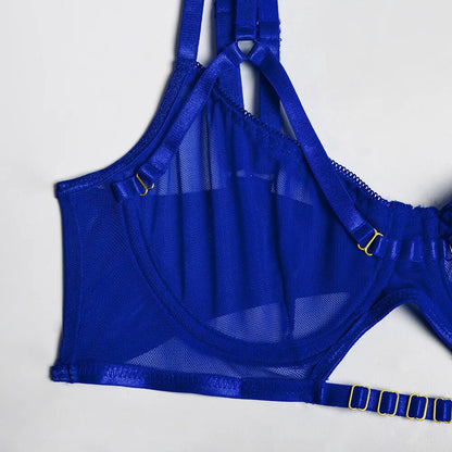 Ensemble de soutien-gorge en maille pour femmes, 4 pièces, 4 couleurs, culotte à bandes transparentes, sous-vêtements, ensemble de Lingerie Sexy pour femmes, 2022