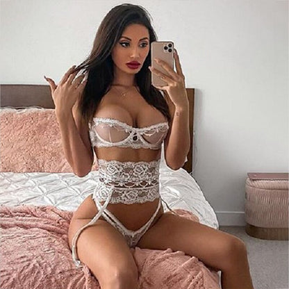 3 Piece Lingerie Set for Women Transparent Sexy Bra Set 2020 Women Lace Lingerie Intimates Underwear Set