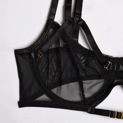 Ensemble de soutien-gorge en maille pour femmes, 4 pièces, 4 couleurs, culotte à bandes transparentes, sous-vêtements, ensemble de Lingerie Sexy pour femmes, 2022