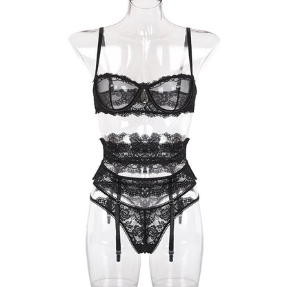 3 Piece Lingerie Set for Women Transparent Sexy Bra Set 2020 Women Lace Lingerie Intimates Underwear Set