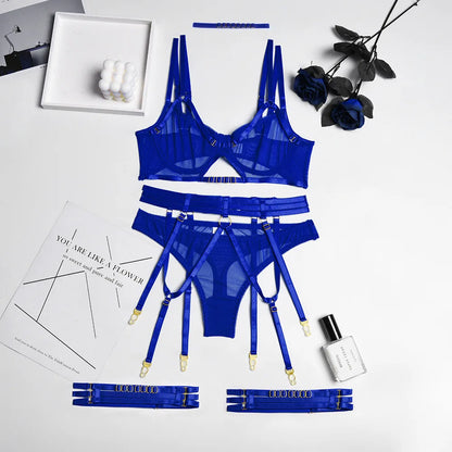 Ensemble de soutien-gorge en maille pour femmes, 4 pièces, 4 couleurs, culotte à bandes transparentes, sous-vêtements, ensemble de Lingerie Sexy pour femmes, 2022