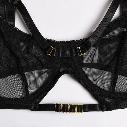 Ensemble de soutien-gorge en maille pour femmes, 4 pièces, 4 couleurs, culotte à bandes transparentes, sous-vêtements, ensemble de Lingerie Sexy pour femmes, 2022