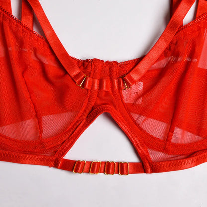 Ensemble de soutien-gorge en maille pour femmes, 4 pièces, 4 couleurs, culotte à bandes transparentes, sous-vêtements, ensemble de Lingerie Sexy pour femmes, 2022