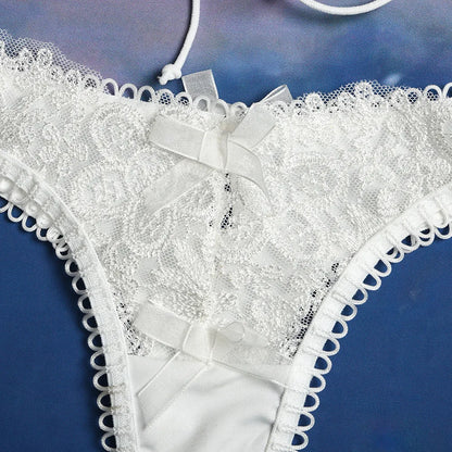 2 Piece Lace Bra Set for Women, Spaghetti Strap Underwire Top + Panties Underwear Set, White Sexy Lingerie Set