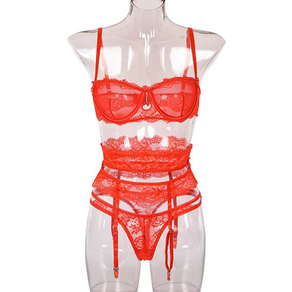 3 Piece Lingerie Set for Women Transparent Sexy Bra Set 2020 Women Lace Lingerie Intimates Underwear Set