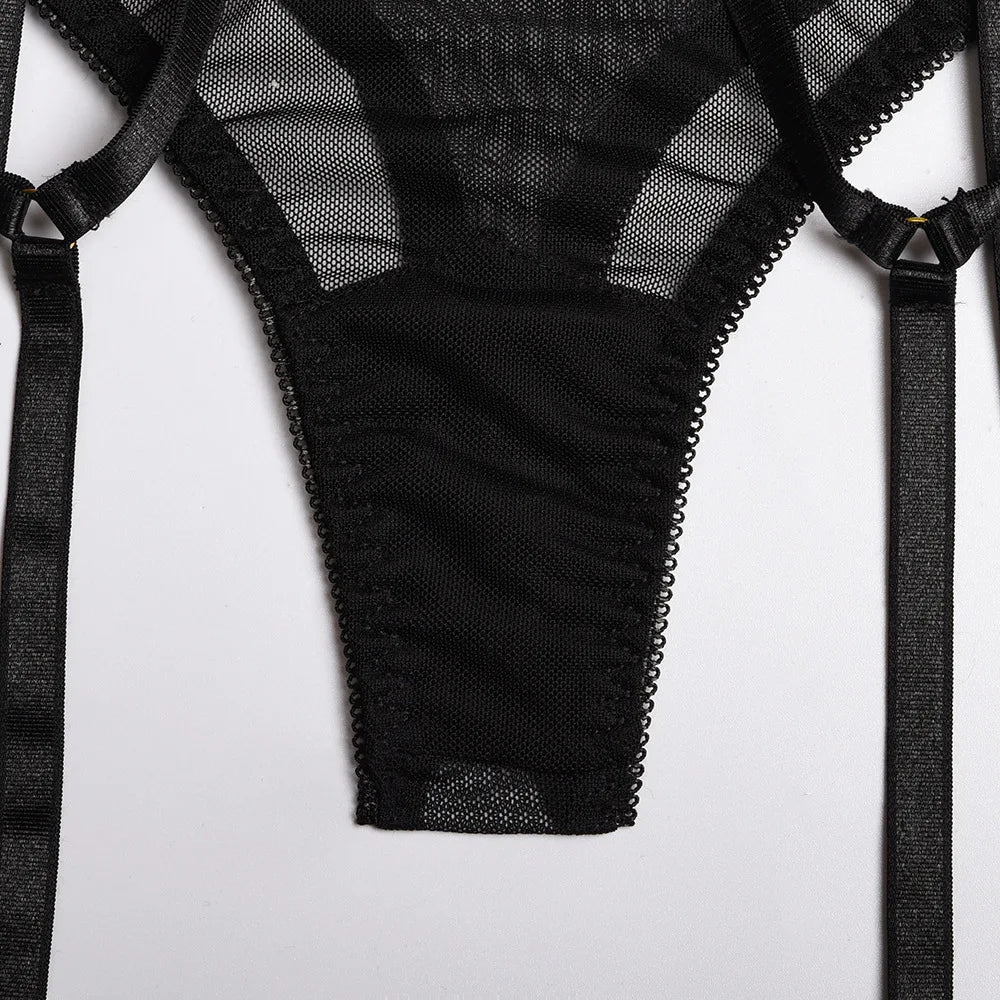 4-teiliges Mesh-BH-Set für Damen, 4 Farben, Transparentes Bandage-Höschen Unterwäsche-Set 2022, Damen Sexy Lingerie-Set