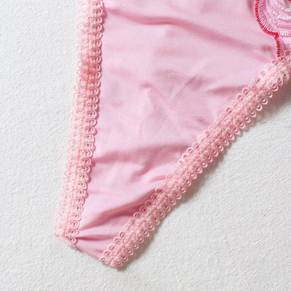 Herz-Stickerei Spitzen-BH-Set in Rosa mit Schleife Velure Intimates