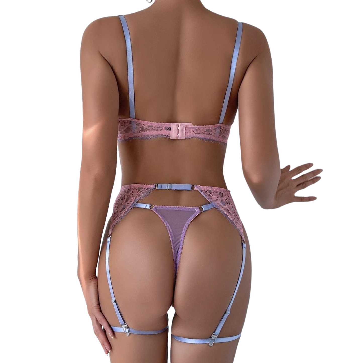 Ensemble de 4 soutien-gorge et culottes en dentelle de couleur contrastée pour femmes, ensemble de lingerie érotique sexy, ensemble de jarretelles sensuelles