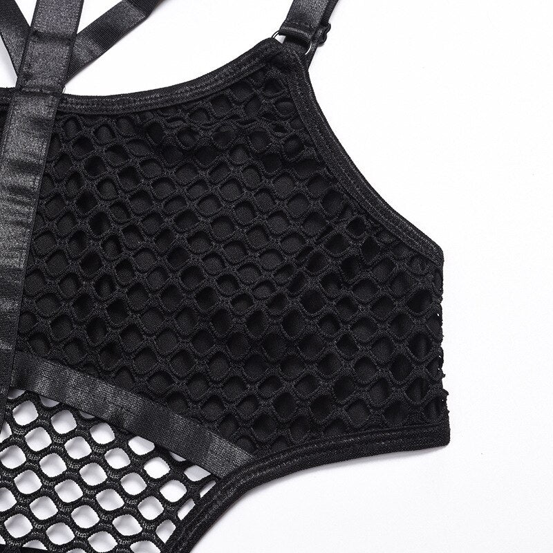 Mesh Bodysuit mit Cut-Outs und Halter-Bandage in 3 Farben Velure Intimates