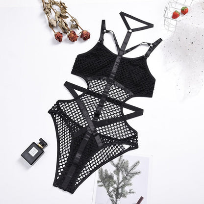 Mesh Bodysuit mit Cut-Outs und Halter-Bandage in 3 Farben Velure Intimates