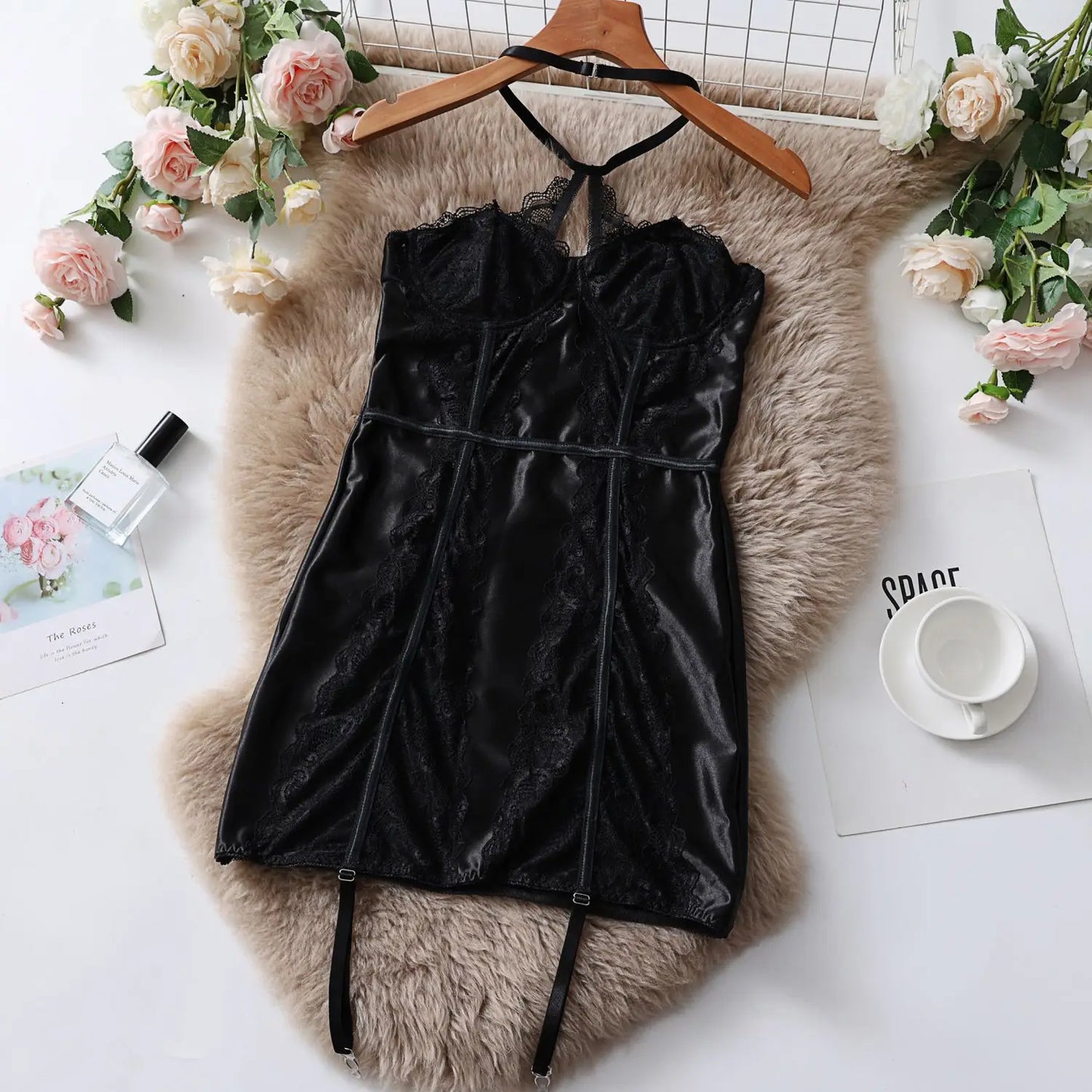 Strapless Lace Patchwork Nightgown for Women Spring Bodycon Sexy Sleep Shirts Nightwear