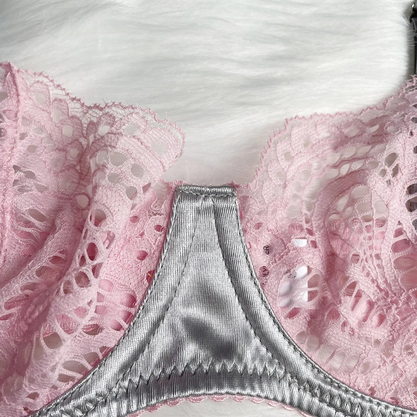 Kontrastfarbenes Durchsichtiges Spitzen-Lingerie-Set, BH + Höschen Dessous, Modisches Erotisches Einzigartiges Unterwäsche-Set