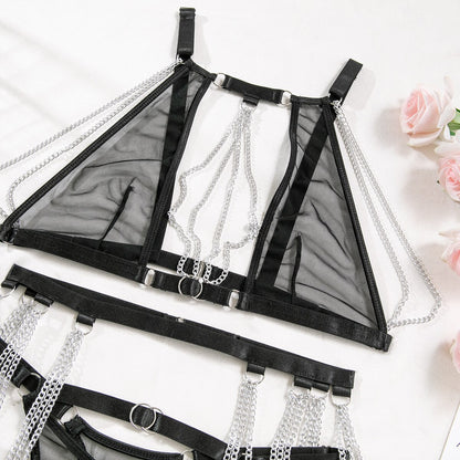 Women's Wireless Lingerie Set: Solid Color Chain Bra + Briefs Underwear Set Black Sexy Intimates