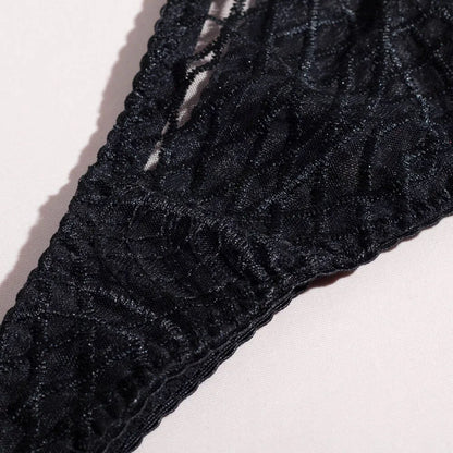 Ensemble de lingerie jarretière sensuelle brodée avec soutien-gorge et culotte en noir