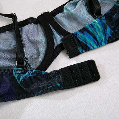 Tie Dye Print Lingerie - Ensemble érotique 5 pièces avec jarretière, gants et bas