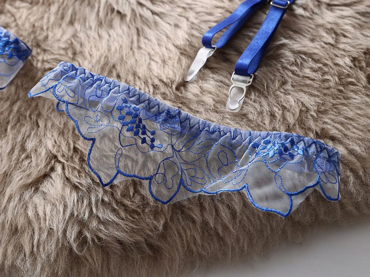 Halter Stickerei-Lingerie-Set für Damen, Sexy Erotischer BH + Höschen Unterwäsche-Set, Transparentes Gerafftes Strumpfband-Set