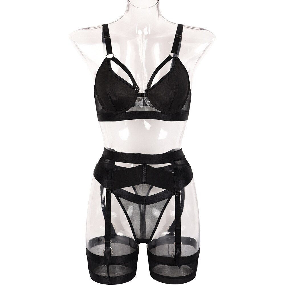 3-teiliges Spitzen-BH-Set für Damen: Modischer Bandage-Slip, Dessous-Set, Sexy Unterwäsche-Set