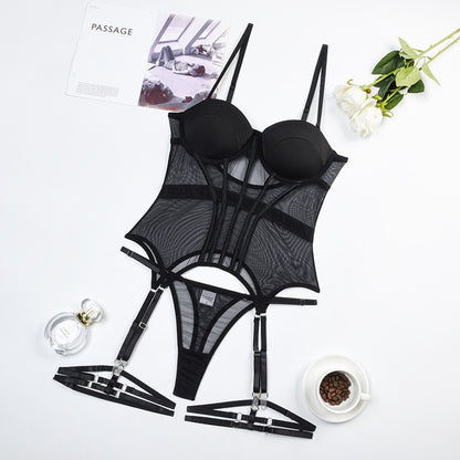 Ensemble de lingerie classique en maille noire 2 pièces - Vêtements de nuit à bretelles spaghetti