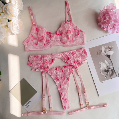 Florales Stickerei-Dessous-Set für Damen – Edles Höschen in 2 Farben mit Verführerischem Strumpfband-Set