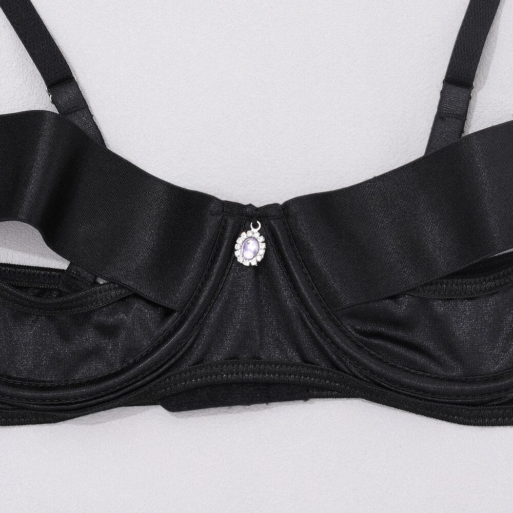 Lingerie découpée pour femmes avec soutien-gorge dos nu + ensemble de sous-vêtements à cordes, jarretière bandage sexy noire, ensemble érotique