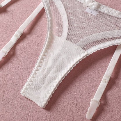 3 Piece Bridal Transparent Underwear Set for Women Bow Detail Fairy Mesh Sexy Lingerie Set with Briefs