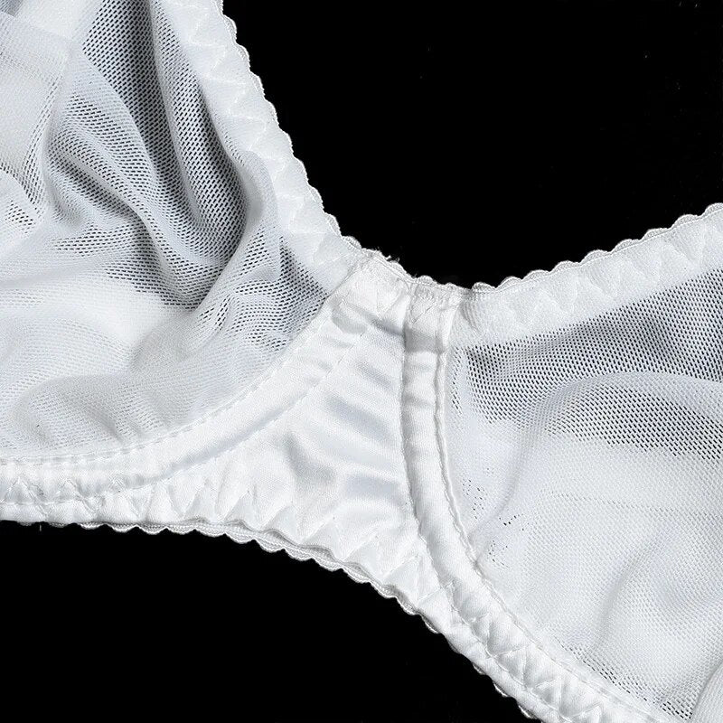 Ensemble de soutien-gorge en maille 3 pièces pour femmes, ensemble de lingerie transparente blanche avec chaîne, culotte et sous-vêtements jarretelles