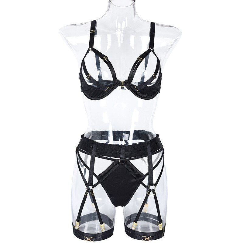 3-piece bandage exotic set in gothic style with backless design