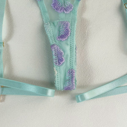 Florales Stickerei-Dessous-Set für Damen – Edles Höschen in 2 Farben mit Verführerischem Strumpfband-Set