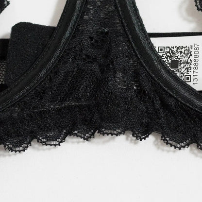 Lingerie en dentelle transparente découpée pour femmes, ensemble érotique de flirt gothique avec jarretelles et culottes sexy licou