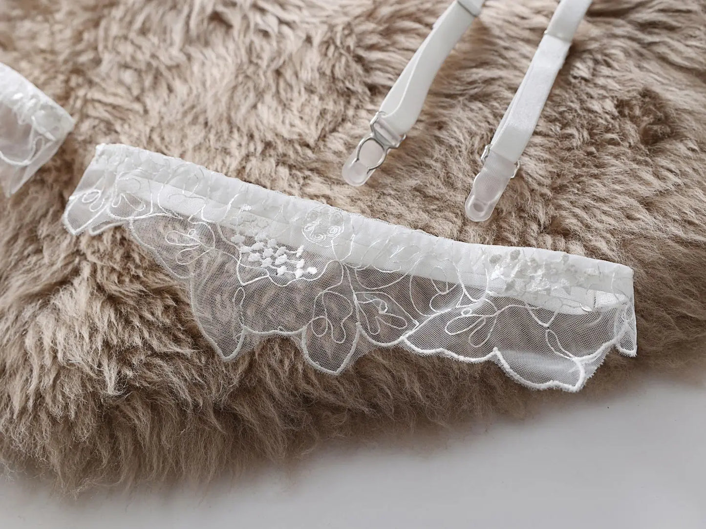 Halter Stickerei-Lingerie-Set für Damen, Sexy Erotischer BH + Höschen Unterwäsche-Set, Transparentes Gerafftes Strumpfband-Set