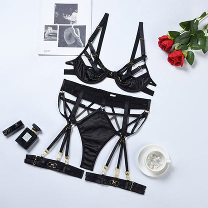 3-piece bandage exotic set in gothic style with backless design