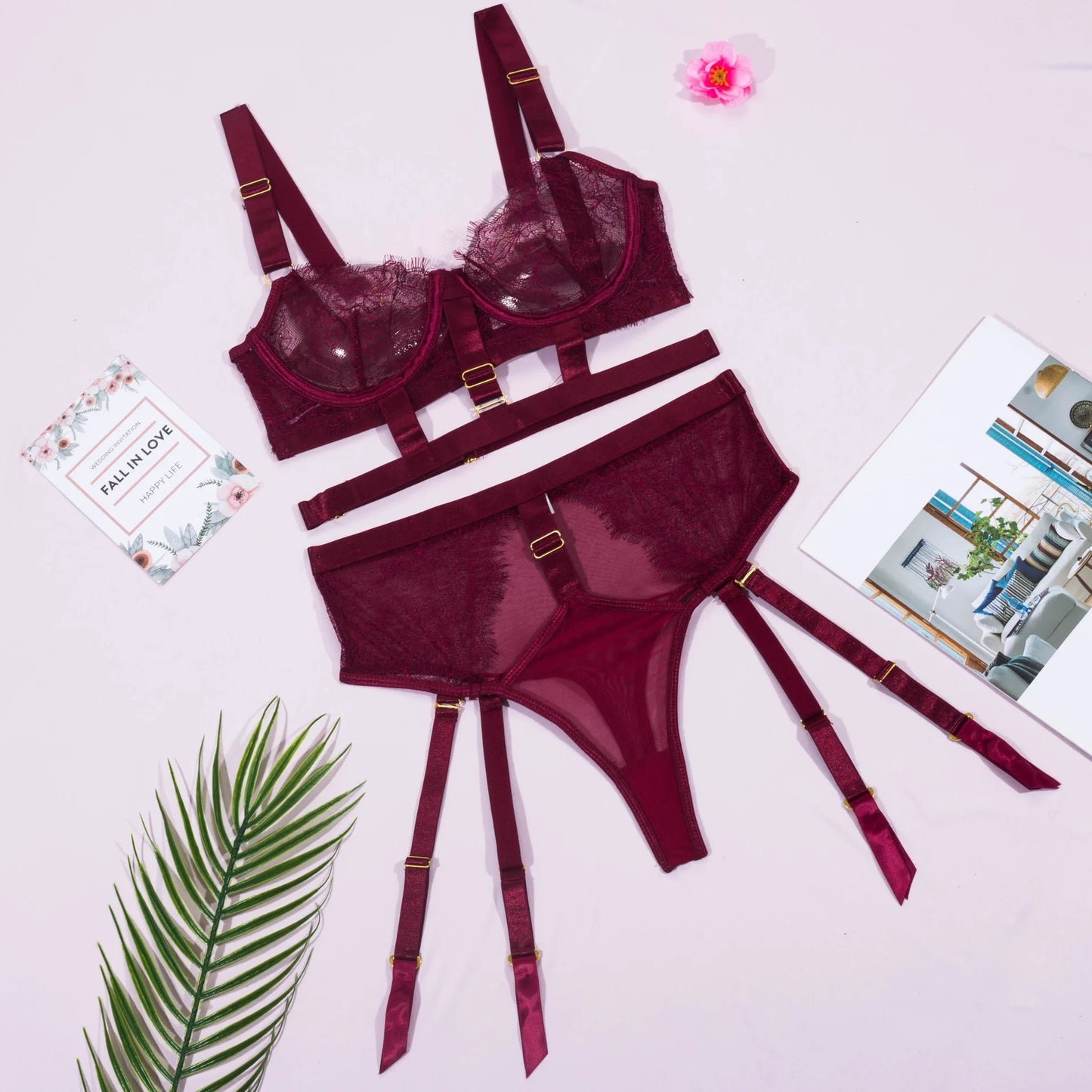 2-teiliges Spitzen-BH-Set für Damen, Ausgeschnitten Transparentes Sexy Lingerie-Höschen-Set, 2022 Neues Unterwäsche-Set