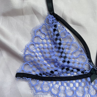 Ensemble de lingerie en maille creuse 3 pièces : jarretelles à col en V, ensembles exotiques, slips sexy pour femmes, kit fantaisie