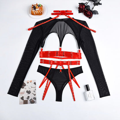 4-piece gothic lingerie set in 11 color variations with a back cutout