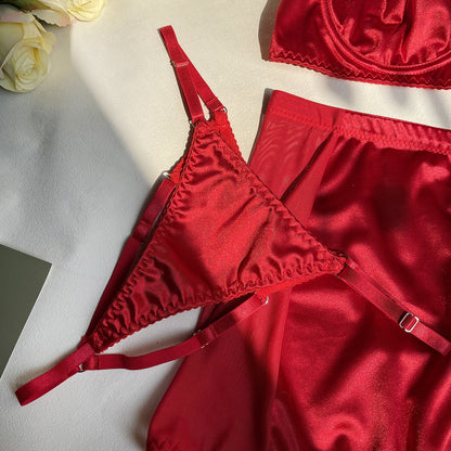 Ensemble de lingerie sexy avec pompon ras du cou pour femme : ensemble de sous-vêtements 5 pièces avec culotte club et porte-jarretelles.