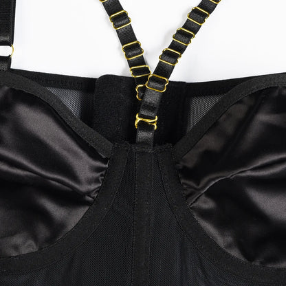 Ensemble de soutien-gorge en maille 4 pièces pour femmes, ensemble de lingerie gothique avec jarretelles, culotte fantaisie noire sexy, ensemble de sous-vêtements