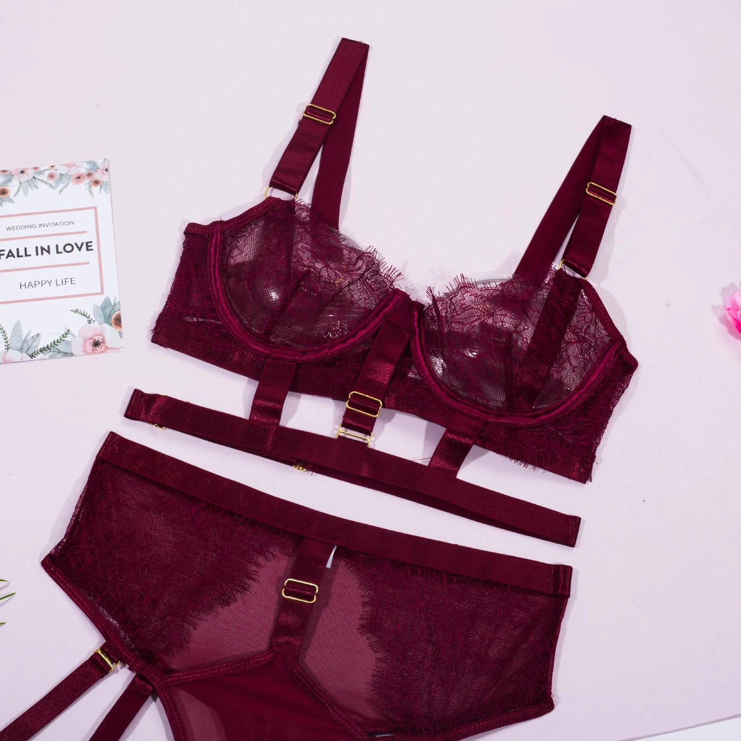 2-teiliges Spitzen-BH-Set für Damen, Ausgeschnitten Transparentes Sexy Lingerie-Höschen-Set, 2022 Neues Unterwäsche-Set