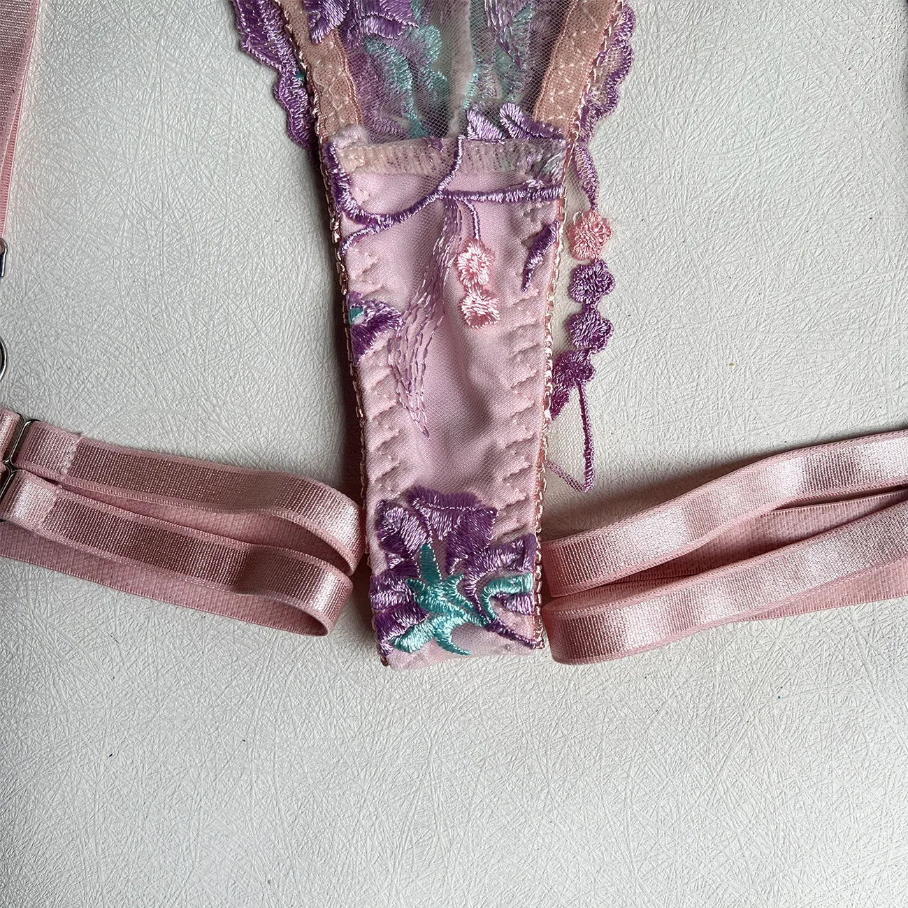 Florales Stickerei-Lingerie-Set für Damen, 5-teilig, Sexy Erotisches Transparentes BH + Höschen Unterwäsche-Set, Sinnliches Strumpfband-Set