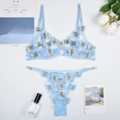 Butterfly Bra + Panties Underwear Set for Women, Sexy See-through Lingerie Set, Chic 2 Piece Sensual Lingerie